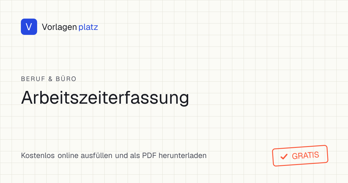 Vorschau der kostenlosen Excel-Arbeitszeiterfassung mit Spalten Datum, Beginn, Ende, Pause und automatisch berechneten Ist-Stunden sowie Soll/Ist-Saldo