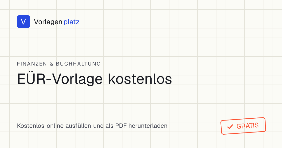 Kostenlose EÜR-Vorlage für Excel und PDF mit Spalten für Datum, Beleg-Nr., Kategorie, Einnahme und Ausgabe sowie automatischem Gewinn