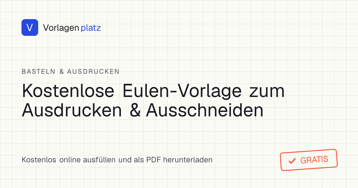 Eule Vorlage zum Ausdrucken und Ausschneiden – Eulen-Schablone mit Federohren, großen Augen und Zentimeter-Größenangabe