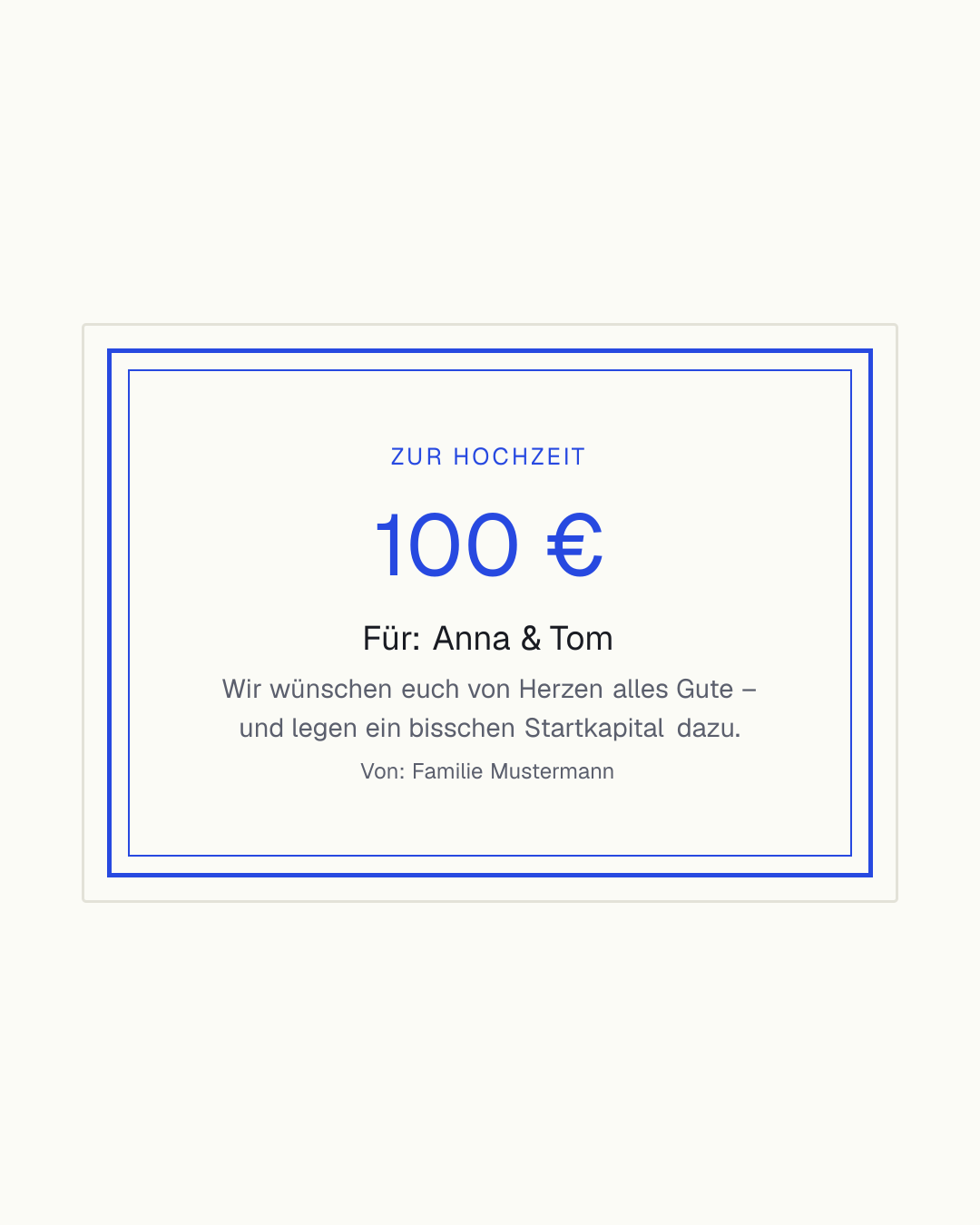 Geldgeschenk-Vorlage zum Ausdrucken – Karte mit Vers, Betrag und Faltidee für Hochzeit, Geburtstag, Konfirmation und Einzug, Geld ohne Tackern befestigt