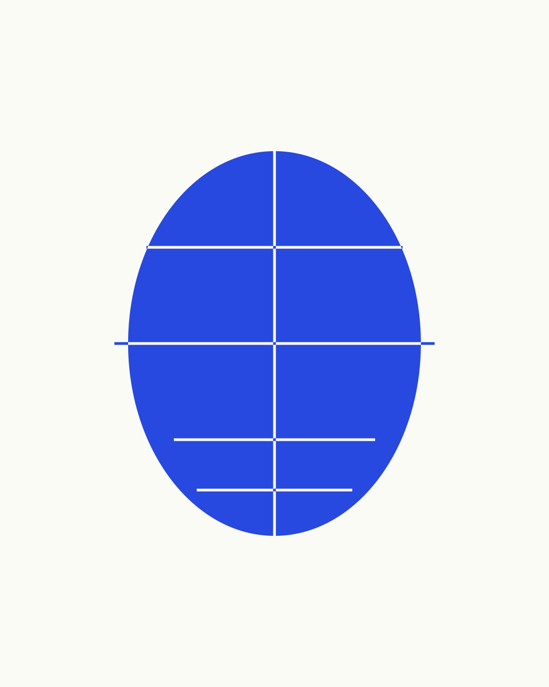 Gesicht-zeichnen-Vorlage – Kopf-Oval mit Loomis-Hilfslinien: Mittelachse, Augenlinie auf halber Höhe, Nasen- und Mundlinie zum Üben der Gesichtsproportionen