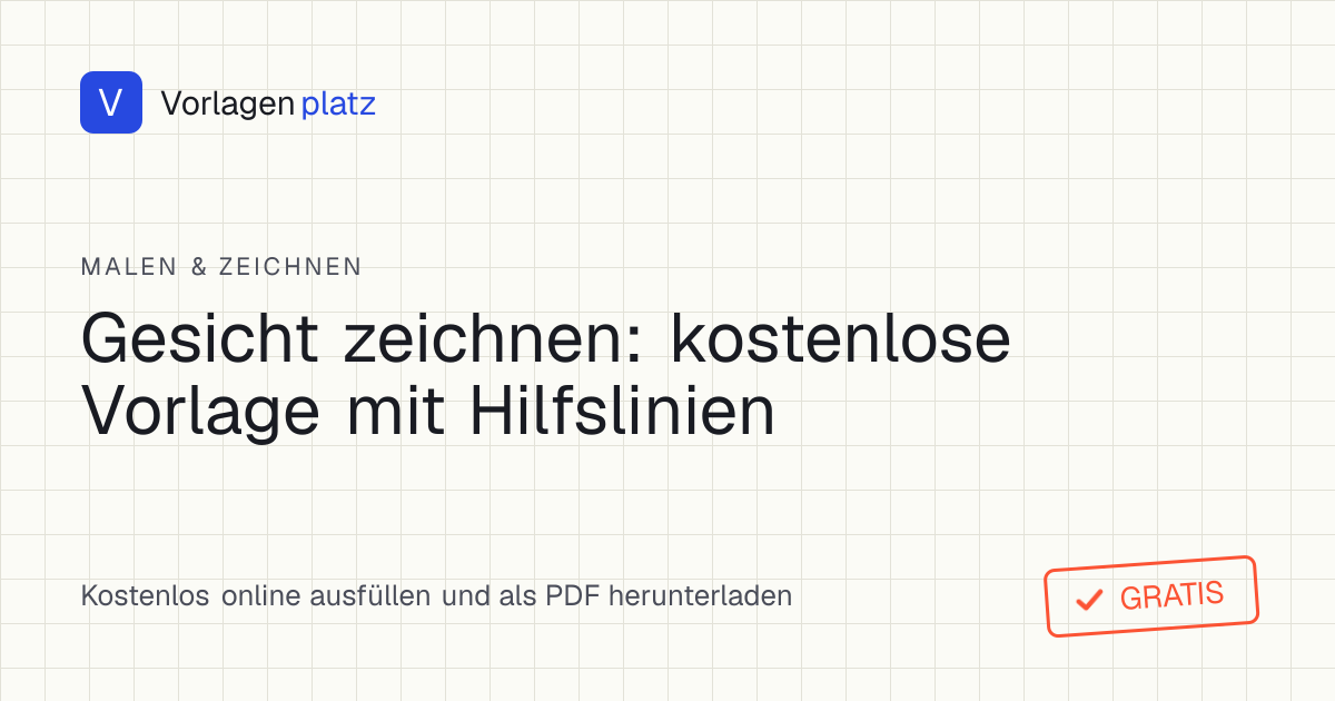 Gesicht zeichnen Vorlage – Kopf-Oval mit Hilfslinien für Mittellinie, Augenlinie sowie Nasen- und Mundlinie zum Üben der Proportionen