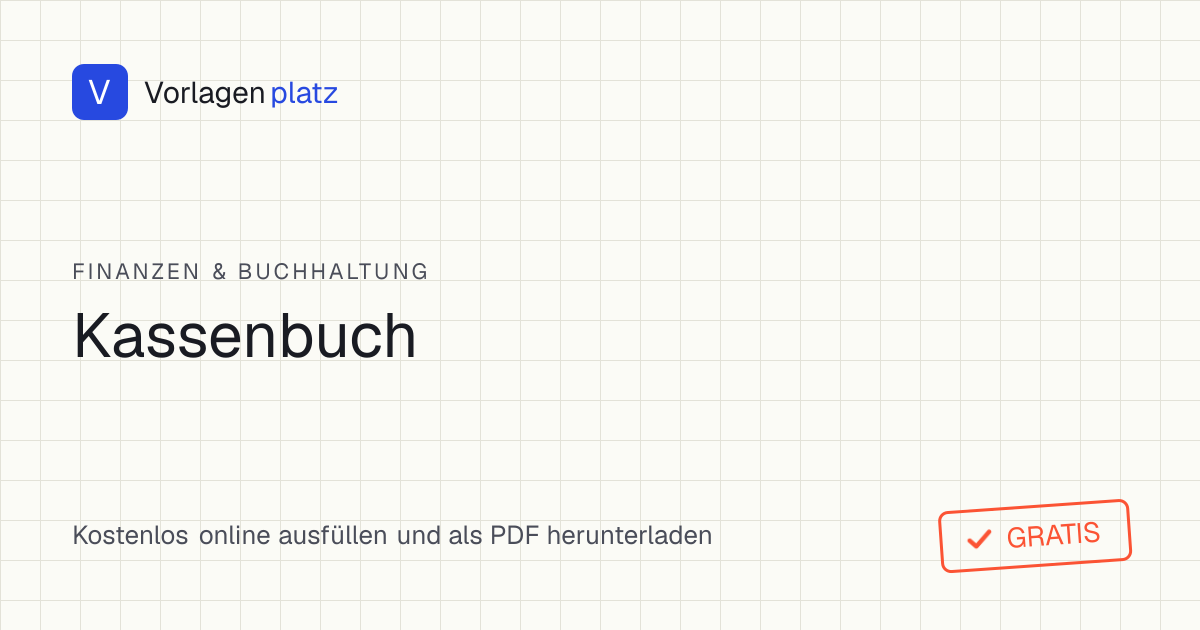 Kostenlose Kassenbuch-Vorlage in Excel mit Spalten für Datum, Beleg-Nr., Einnahme, Ausgabe und laufendem Bestand