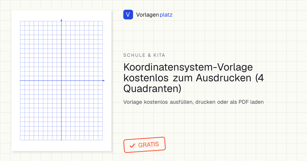 Leeres Koordinatensystem zum Ausdrucken – Achsenkreuz mit vier Quadranten, Pfeilspitzen an x- und y-Achse und gleichmäßigem 1-cm-Raster auf DIN A4
