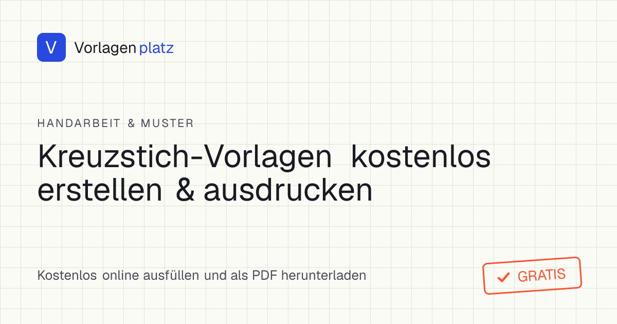 Kreuzstich-Vorlage im Raster zum kostenlosen Erstellen und Ausdrucken – Zählmuster mit Stichen je Farbe