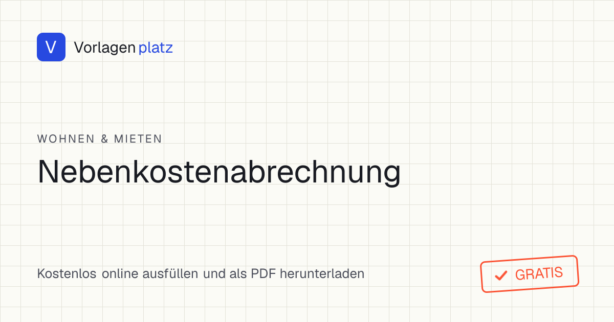 Kostenlose Nebenkostenabrechnung-Vorlage in Excel mit Spalten für Kostenart, Gesamtkosten, Umlageschlüssel und Mieteranteil