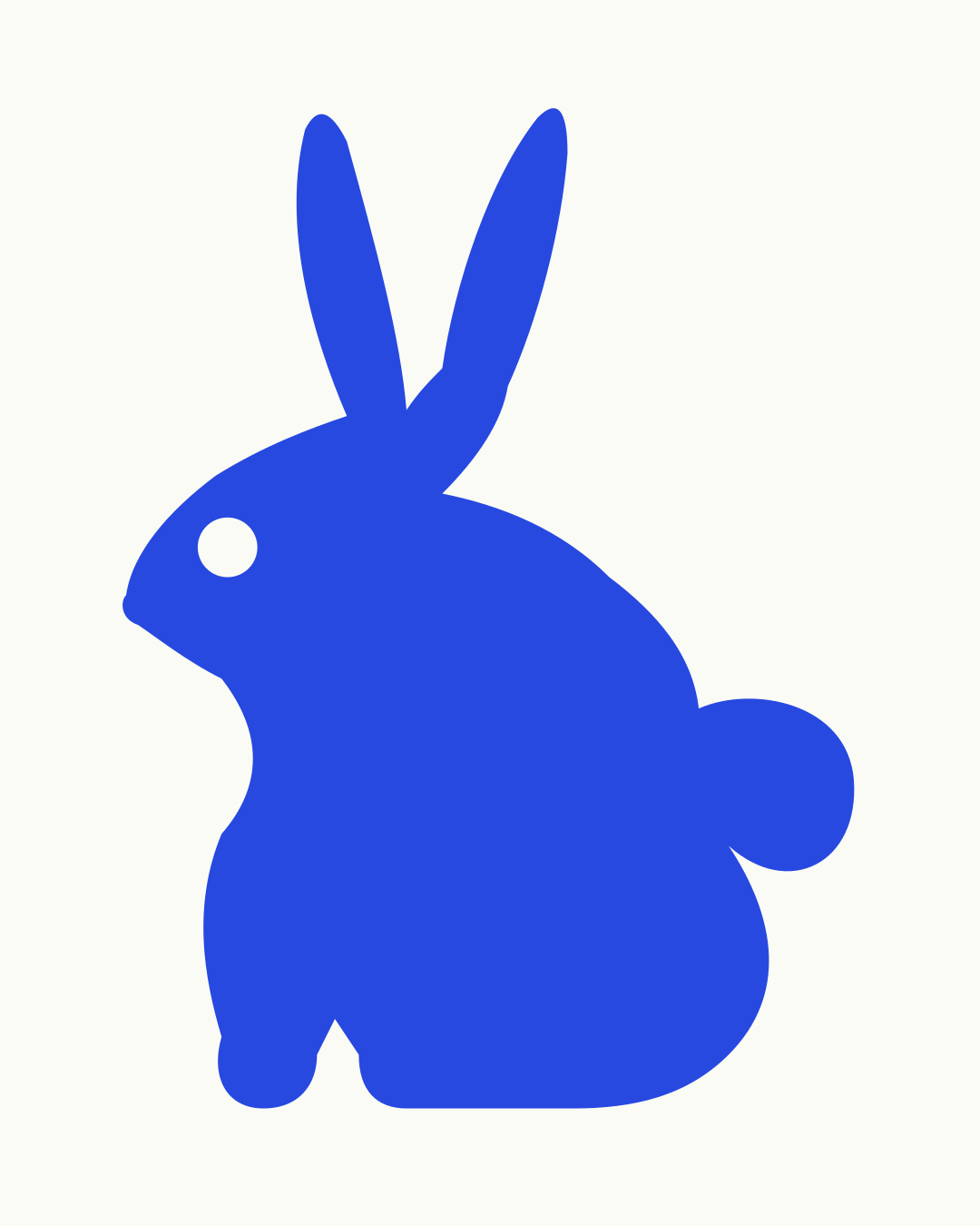 Osterhase Vorlage zum Ausdrucken und Ausschneiden – sitzender Hase im Seitenprofil mit zwei langen Ohren, rundem Puschelschwanz und Auge als Aussparung, Schablone mit Zentimeter-Größenangabe
