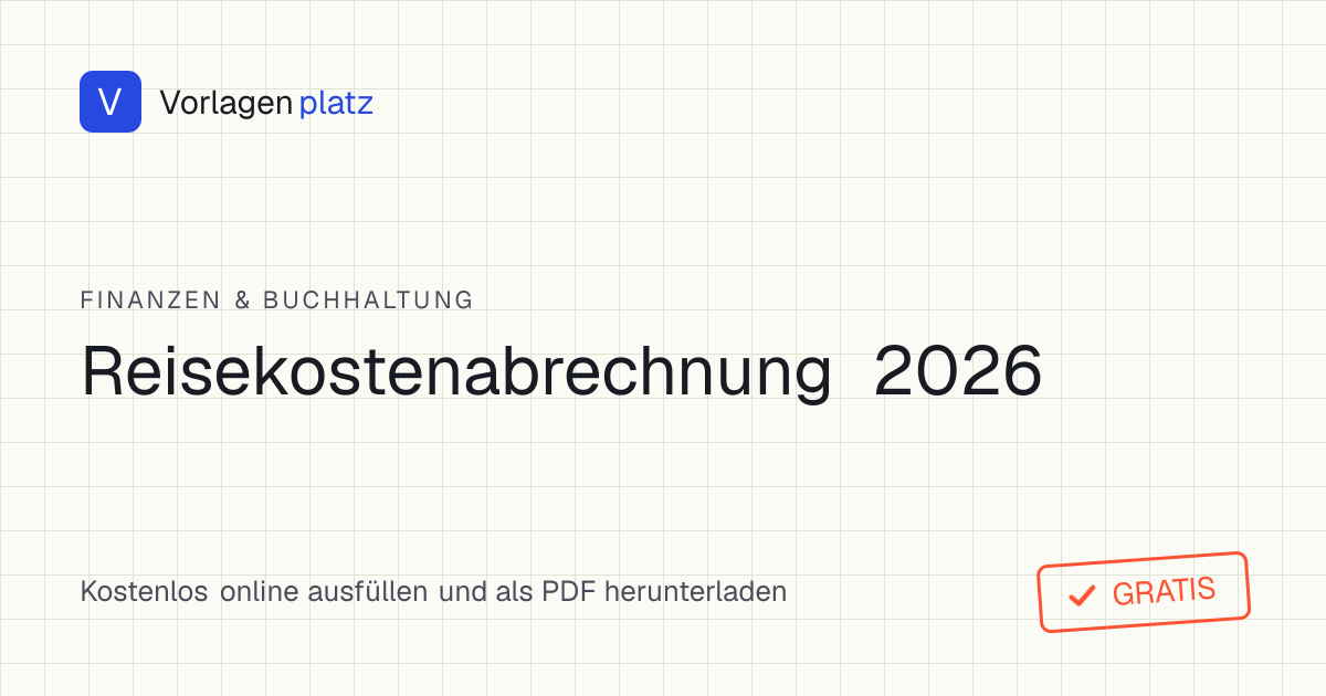 Ausgefüllte kostenlose Reisekostenabrechnung-Vorlage 2026 mit Fahrtkosten, Verpflegungspauschale und Summenzeile