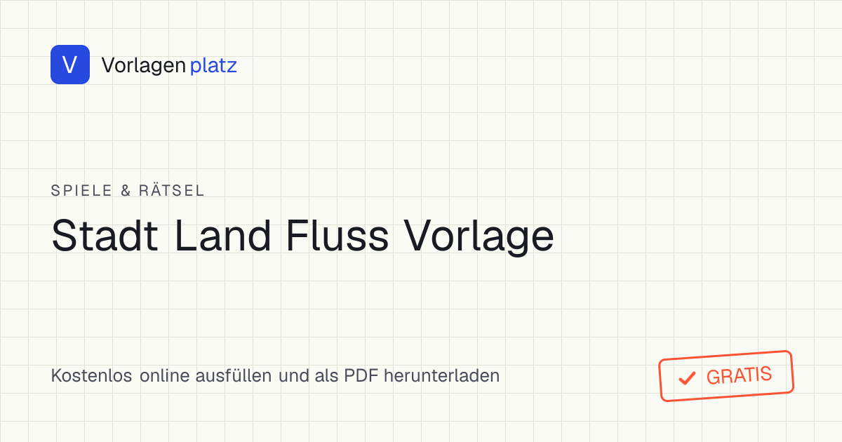 Stadt Land Fluss Vorlage zum kostenlosen Ausdrucken – Spielblock mit den Spalten Stadt, Land, Fluss, Name, Tier, Beruf, Pflanze und Punkte
