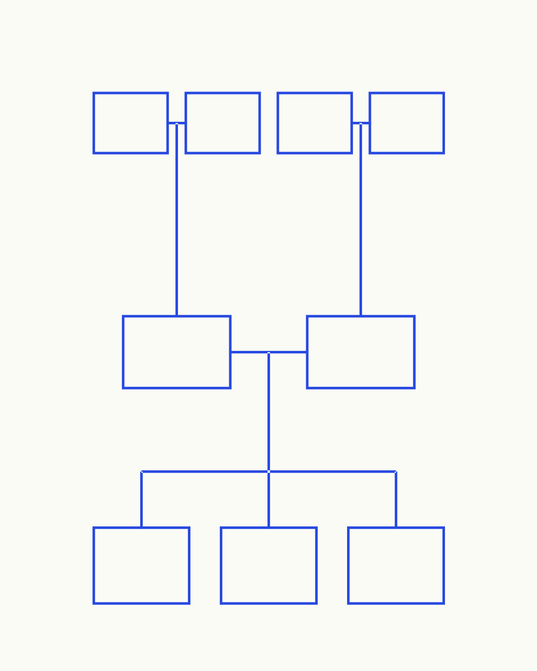 Stammbaum Vorlage zum Ausdrucken und Ausfüllen – leeres Familienstammbaum-Diagramm über 3 Generationen mit Kästchen für Kind, Geschwister, Eltern und Großeltern