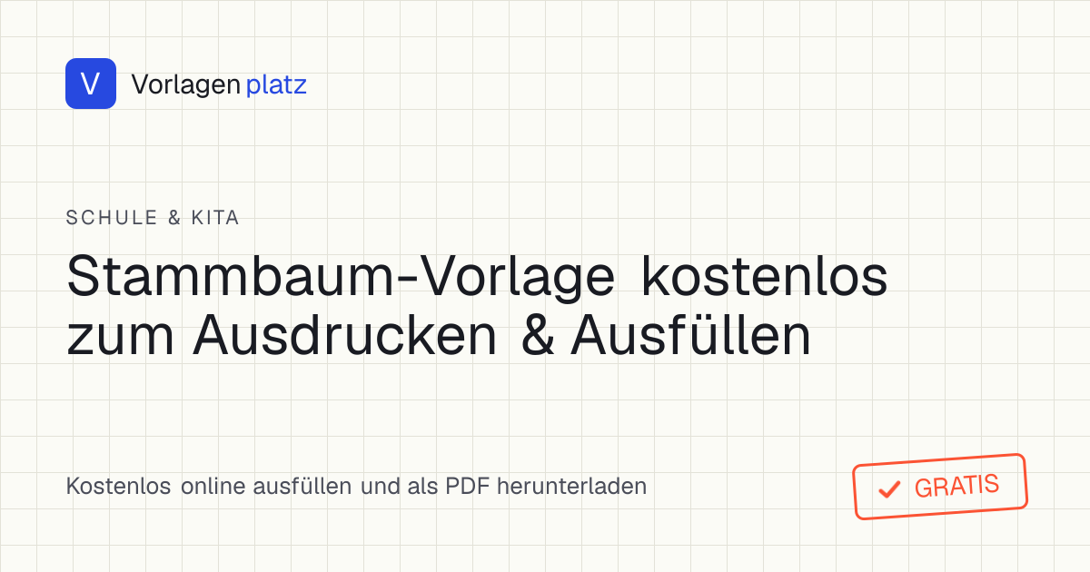Stammbaum Vorlage zum Ausdrucken und Ausfüllen – leeres Familienstammbaum-Diagramm über 3 Generationen mit Kästchen für Kind, Geschwister, Eltern und Großeltern