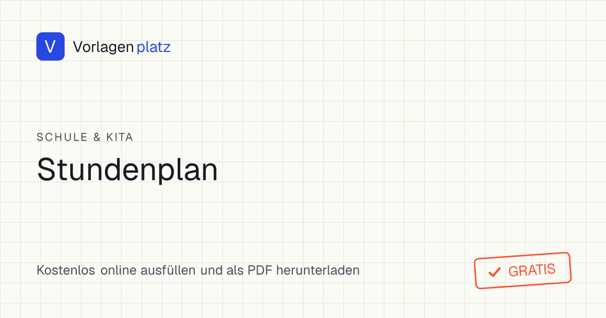 Leere Stundenplan-Vorlage zum Ausdrucken – Wochenplan Montag bis Freitag mit Stundenzeiten für die Schule